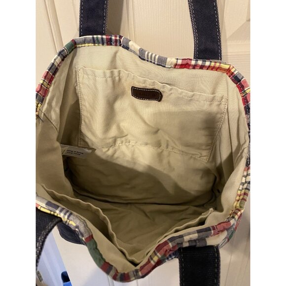 J Crew Small Patchwork Tote Bag Blue Canvas Multicolor Cotton Size 14 x 10 x 4 - Picture 5 of 9